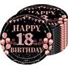 POPOYU Piatti di carta per 18 compleanni, 16 piatti usa e getta per compleanno, 23 cm, piatti di carta usa e getta per ragazzi e ragazze, colore nero, oro rosa, per feste di compleanno, Happy 18th Birthday