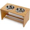 lionto Ciotole rialzate per Cani Postazione di alimentazione per Cani Portaciotole per Animali domestici in Bambù 2 Ciotole in acciaio inossidabile antiscivolo, (L) 50x26x26 cm