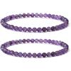 Landorilo 2 Pezzi Bracciale in Pietra Naturale Sfaccettata da 4 mm, Braccialetti Yoga Elastico per Uomo e Donna, Bracciali Portafortuna, Perline di Ricambio Incluse(2F Ametista)