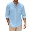 NANAMEEI Camicia in Lino da Uomo a Manica Lunga Camicia con Bottoni Taglio Casual Camicia da Spiaggia Estate, Azzurro, M