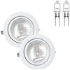 oniroview Set di 2 faretti con lampada alogena da incasso per mobili, bianco lucido, dimmerabili, con lampadina bispina 12 V 14 Watt resa da 20W, G4 cavo di collegamento 15 cm