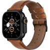 Fullmosa Cinturino Vera Pelle Compatibile Apple Watch Cinturini 44mm 46mm 49mm 45mm 42mm Uomo Donna, Cinturino per Apple Watch Ultra/Ultra 2 SE Serie 10 9 8 7 6 5 4 3 2 1, Marrone+Fibbia Nera