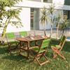 DEGHI Set pranzo tavolo ovale allungabile 150/200x100 cm e 4 sedie pieghevoli in legno di acacia e corda verde - Yadira