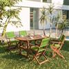 DEGHI Set pranzo tavolo ovale allungabile 150/200x100 cm e 4 sedie pieghevoli con braccioli in legno di acacia e corda verde - Yadira