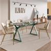 DEGHI Tavolo da pranzo 180x90 cm piano vetro 10 mm e base in acciaio verde salvia - Masao XL