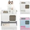 OHMG Lettiera per gatti in acciaio inox, con coperchio e accessori, inclusa pala e tappetino, per gatti, chiusa, grande, XXL Cat Litter Box, vassoio estraibile (cenere, 45 x 35 x 38 cm)