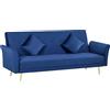 HOMCOM Divano Letto 3 Posti Clic Clac con 2 Cuscini, Divano Letto Singolo con Schienale Regolabile in Tessuto Imbottito Effetto Velluto, 215x83x87 cm, Blu