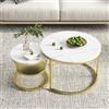 AONYAYBM Tavoli da caffè Set di 2, tavolino da caffè in marmo estraibile, tavolo centrale rotondo semplice per soggiorno, ufficio, casa, caffè, hotel con gambe in metallo, 70 x 70 x 45,5 cm+45 x 45 x 40 cm
