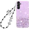 Rnrieyta Miagon Brillantini Cover per Samsung Galaxy A14 5G/4G,Bling Glitter Stelle Custodia Case Paraurti Trasparente con Perla Cuore Farfalla Anti-Smarrimento Cordino Fascino