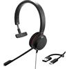 Jabra Evolve 20 Mono Headset - Cuffie certificate per comunicazione unificata per softphone VoIP con cancellazione passiva del rumore - USB-C/A - Nero