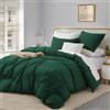 Gezu Set di biancheria da letto 200 x 220 cm, in cotone verde, 3 pezzi, colore verde scuro, lino, tinta unita, copripiumino e federe 80 x 80 cm, con chiusura lampo