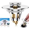 JUANSHI® Tappo universale 2 in 1 per lavandino da bagno, filtro pop-up e tappo di scarico per fori di scarico da 27-46 mm, tappo per lavandino in acciaio inox con cattura capelli, protezione per