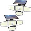 Peasur 2 Pezzi Faretto Led da Esterno Solare, 318 LED Luce Solare con Sensore di Movimento, 4 Testa 3 Modes Impermeabile Faretti Solari, Luci Solari per Giardino Garage Parete