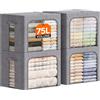 Lifewit Scatole per Armadio Rigide con Cerniera, Contenitori per Armadio Salvaspazio, Scatole Vestiti Cambio Stagione con Struttura in Metallo Pieghevole, Grigio, 75 L, 4 Pezzi