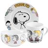 United Labels The Peanuts Snoopy Family - Set di 3 piatti, ciotola e tazza in porcellana, colore: Bianco