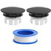 APOMOONS 2 Pezzi Troppo Pieno Rotondo Copertura per Scolo Lavello Tappo Troppo Pieno Lavandino per Scolo Lavello Bagno Inserto Cucina Sostituzione con una Bobina di Nastro Ptfe Nero
