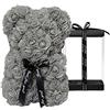 DuHouse Rose Bear Rose Teddy Bear Flower Gift Black Box per San Valentino Anniversario Festa della Mamma Natale, Compleanni Bridal Showers Completamente realizzato a mano 25,4 cm (Grigio)
