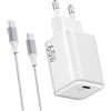 HYDOOD Caricabatterie USB C 65W, ricarica rapida PD3.0 PPS adattatore portatile GAN II con cavo USB C intrecciato 2M, compatibile per iPhone 17/16/15,per Samsang Galaxy S25/S24/S23 Ultra,MaxB00k Pro/Air