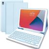 Hofsos Custodia con tastiera per iPad da 10.2 pollici, tastiera rimovibile wireless (QWERTZ) e custodia protettiva con supporto per Apple Pencil, blu pallido