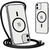 Yoedge Magnetica Cover per iPhone 12 Mini con Cordino 5,4, Compatibile con Magsafe, Traslucida Opaca Ultra Sottile Silicone TPU Antiurto Custodia con Collana Laccio Tracolla per iPhone 12 Mini, Nero