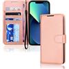 TECHGEAR iPhone 13 Mini Cover - Custodia Protettiva in Pelle Sintetica con TPU Antiurto, Funzione di Supporto con Slot per Schede e Cinturino da Polso per iPhone 13 Mini (5,4 Pollici, 2021) - Oro Rosa