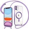 Pnakqil Magnetica Cover con Cordino per iPhone 11, Compatibile con Magsafe Ricarica Wireless, Trasparente Placcatura Disegno Custodia con Collana Laccio Tracolla per iPhone 11, Ultra Sottile (Purple)