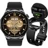 AIEK Smartwatch con Auricolari Bluetooth per Uomini e Donne, grande schermo AMOLED da 1,43, Monitor della Frequenza Cardiaca, Notifica delle Calorie dei Passi, 100+ Modalità Sportive (Nero)