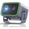 AKATUO Videoproiettore【Focus Elettrico/Keystone】 360° Rotating Mini proiettore 4K supportato, 18000L WiFi6 Bluetooth Proiettore Full HD 1080P, 50% Zoom Retroproiettore portatile per Smartphone/HDMI/TV Stick