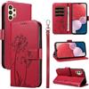 Bravoday Cover per Samsung Galaxy A04s / A13 5G / 4G, Custodia in PU Pelle Portafoglio Flip Schede con Slot per Carte, Magnetica Antiurto Cover per Galaxy A04s / A13 5G, Rosso