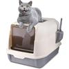 OHMG Lettiera per gatti con coperchio + accessori inclusi pala e tappetino, per gatti chiusi, grande, XXL Cat Litter Box, vassoio estraibile (cenere, 36 x 51 x 34 cm)