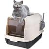 OHMG Lettiera per gatti con coperchio + accessori inclusi pala e tappetino, per gatti chiusi, grande, XXL, vassoio estraibile (nero, 36 x 51 x 34 cm)