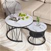 AONYAYBM Tavoli da caffè Set di 2, tavolino da caffè in marmo estraibile, tavolo centrale rotondo semplice per soggiorno, ufficio, casa, caffè, hotel con gambe in metallo, 70 x 70 x 45 cm + 45 x 45 x 40 cm