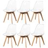 Uderkiny Set di 6 sedie per sala da pranzo, moderne trasparenti e moderne, sedia scandinava, materiale PP trasparente+gambe in legno di faggio, adatte per soggiorno/sala da pranzo/cucina (bianco PU, 6