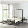 [en.casa] Letto a Baldacchino Letto Matrimoniale King Size 180 x 200 cm Struttura Rettangolare in Metallo Nero Stile Classico