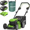 Greenworks 48V (2x24V) Tagliaerba Semovente a Batteria per Prati Fino a 480m², Ampiezza di taglio 46cm, CON Due Batterie 4Ah e Caricabatterie Doppio GD24X2LM46SPK4X + Sacco da giardinaggio da 120l