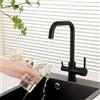 KINKIBOS Rubinetto da cucina a 3 vie, girevole a 360°, a 3 vie, per impianto di osmosi, rubinetto da cucina con 2 leve, in ottone per sistemi di filtraggio, colore nero retrò