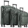SHOWKOO Set Valige Morbide 3 Pezzi Espandibile Cabina Valigia da Viaggio Trolley di Stoffa Leggero Ultra Durevole con Lucchetto TSA e 4 Ruote Doppie (M-L-XL, Verde)