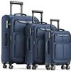 SHOWKOO Set Valige Morbide 3 Pezzi Espandibile Cabina Valigia da Viaggio Trolley di Stoffa Leggero Ultra Durevole con Lucchetto TSA e 4 Ruote Doppie (M-L-XL, Blu)