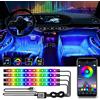 NCONCO Luci a LED per interni auto, controllo APP porta USB auto striscia LED, 4 pezzi 48 LED luci d'atmosfera per auto, sincronizzazione musica RGB LED kit di illuminazione roba auto, kit di luci ambientali