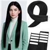 MY-LADY Extension Capelli Veri Biadesivo 10pz Nero 25 cm Extension Biadesive Capelli Veri Umani Lisci 100% Remy Skin Weft Tape In Hair Extensions Invisibile Corti (15g, 1.5g/pz, #01)