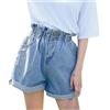 Generico Pantaloncini da Donna Jeans Pantaloni Corti Estivi Cotone Vita Alta (IT, Testo, M, Regular, Regular, Blu)