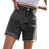 Generico Jeans Corti Donna - Pantaloncini Jeans Donna Elegante Vita Alta Stretch Larghi Cusual con Orlo Sfilacciato Strappato Pantaloncini Slim Fit Estivi Corti Pantaloni con Tasche