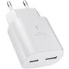 Powersky Caricatore USB C, 25 W, 2 porte, USB A e USB C, per Samsung Galaxy S25, S24, S23, S22, S21, S20, S10, A55, A54, A53, A52, A35, A15, A14, A13, A05s, A04s