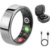 AMOVAN Smart Ring, Fitness Tracker Smart Ring con Calorie Frequenza Cardiaca Monitoraggio del Sonno Ossigeno nel Sangue IP68 Impermeabile Nessun Abbonamento APP (Argento, #11-20.9mm)