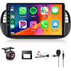 Hodozzy 【8 Nucleo 4+64G】Hodozzy Carplay Autoradio per FIAT 500 2007-2015, 9 Pollice Touchscreen Android Autoradio con Android Auto/WiFi/GPS/RDS/FM/Bluetooth/USB,Nero
