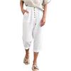 Generic Pantaloni Capri da donna larghi in cotone vestibilità comoda pantaloni a gamba larga leggeri da donna elastico in vita corta Capri gamba larga tinta unita casual tinta unita con tasche, bianco, S