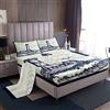 Loussiesd Set di lenzuola nautiche con motivo faro set di lenzuola a tema oceano con tasca profonda lenzuolo con angoli marina blu e bianco set di biancheria da letto per camera da letto 4 pezzi matrimoniale