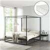 [en.casa] Letto a Baldacchino con Materasso in Schiuma 180 x 200 cm Letto Matrimoniale King Size Struttura Rettangolare in Metallo Nero Stile Classico