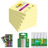 Post-it Note Super Sticky - Pacchetto Ritorno a Scuola + Piccole Bandiere Indice Post-it, Confezione di 8 Blocchi + 2 Blocchi + Nastro Scotch Magic 3 Rotoli + Colla Stick Permanente Scotch - 5 Stick