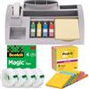 Post-It Organizer da Scrivania - 1x Organizer precaricato con cancelleria e forniture + Nastro Scotch Magic, 4 Rotoli di Note Super Sticky, 6 Blocchi, Giallo, Blu, Verde, Rosa, Arancione